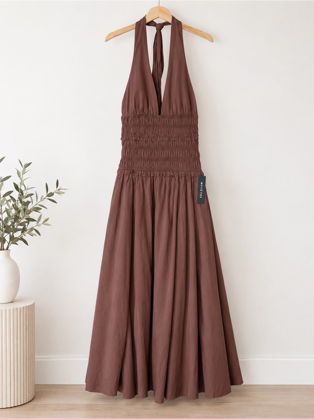 White Fox Boutique Lucky Enough Halter Maxi Dress – Dark Chocolate – Size L